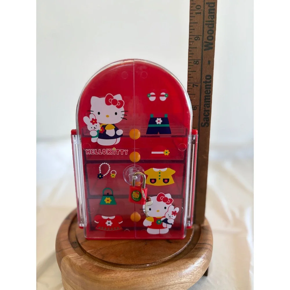 Vintage Y2K Kawaii Sanrio Hello Kitty Red Jewelry Box Cabinet with Lock and Keys